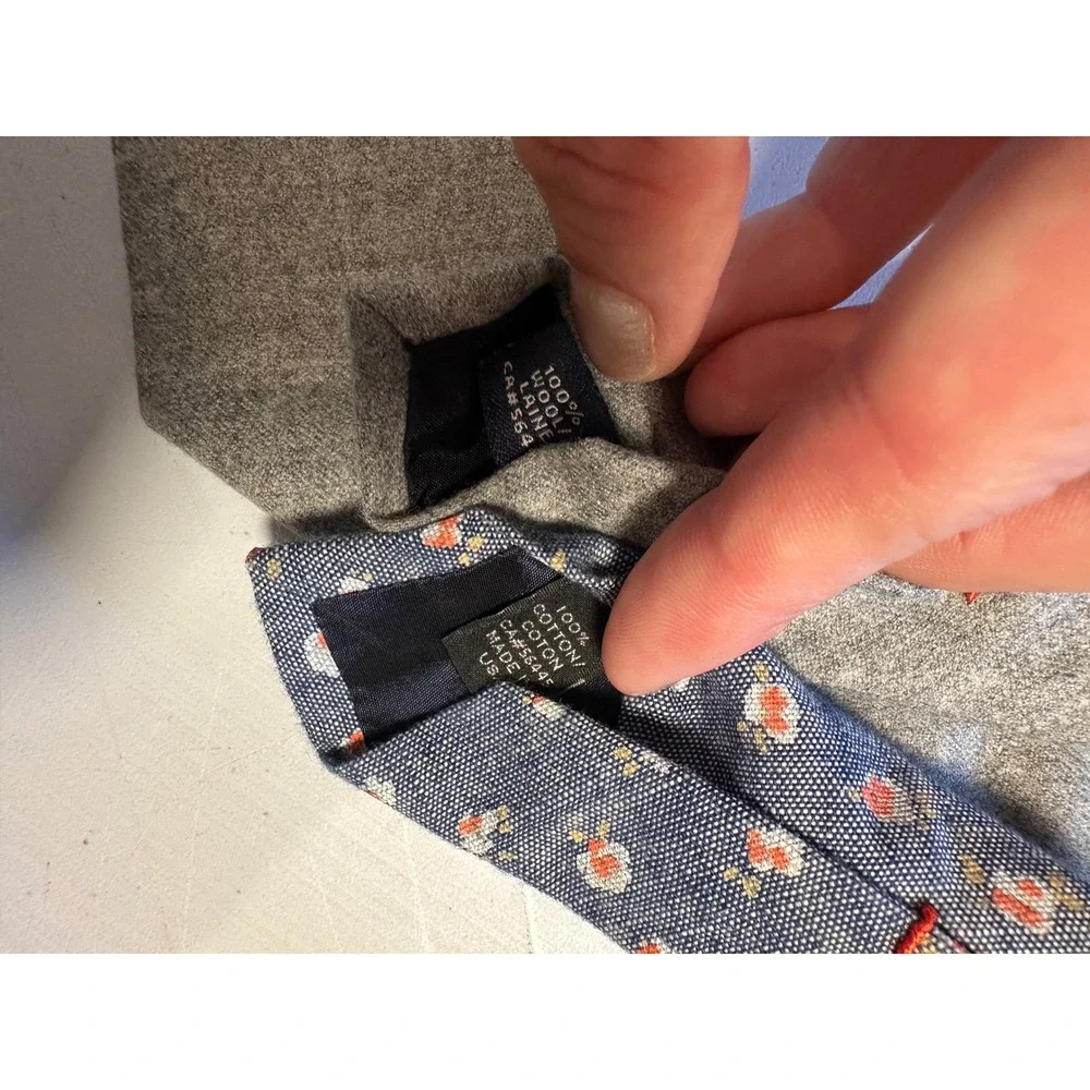 J. Crew Mens Tie Bundle Grey Wool & Blue Floral Cotton Handmade‎ USA Necktie Set